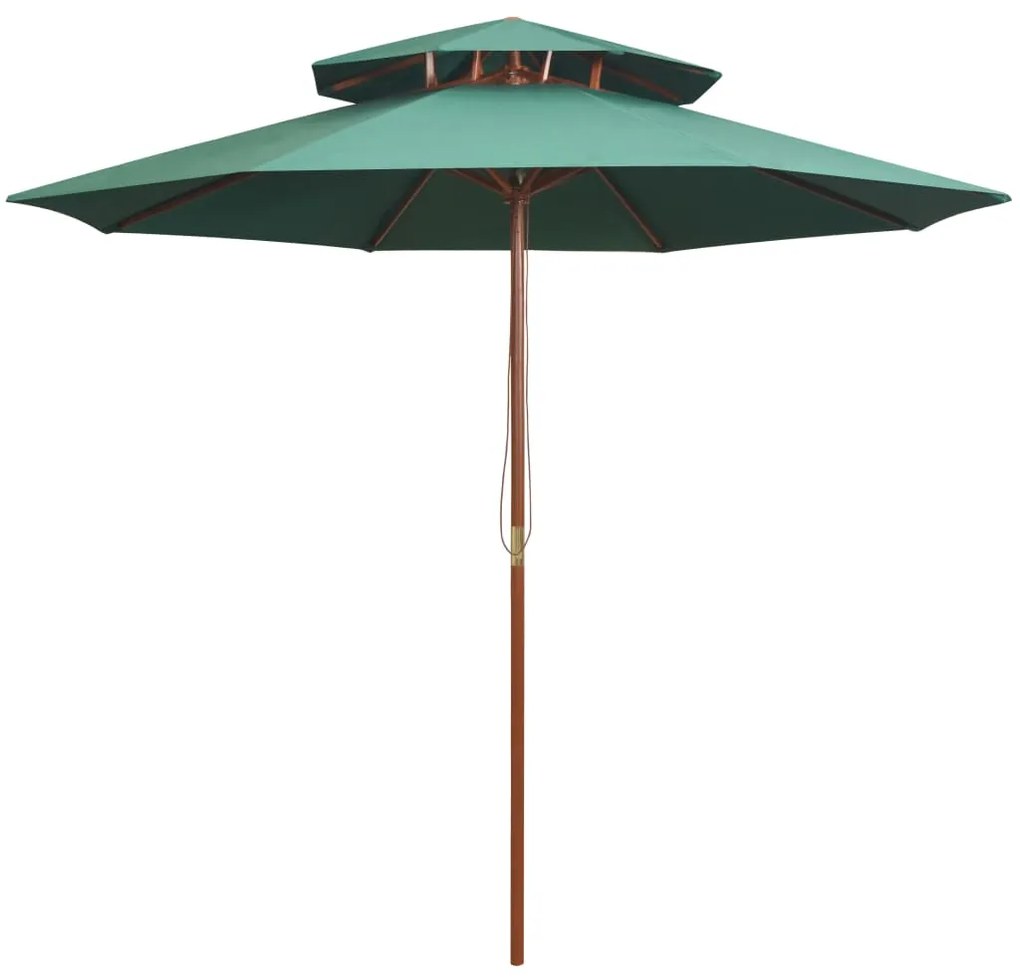 vidaXL Umbrelă de soare dublă, 270x270 cm, stâlp de lemn, verde