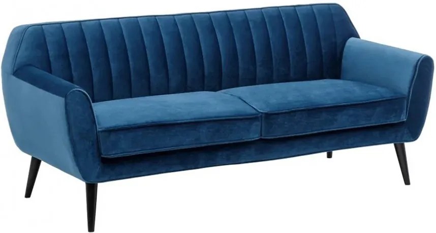 Canapea albastra din catifea si lemn pentru 3 persoane Single Ixia