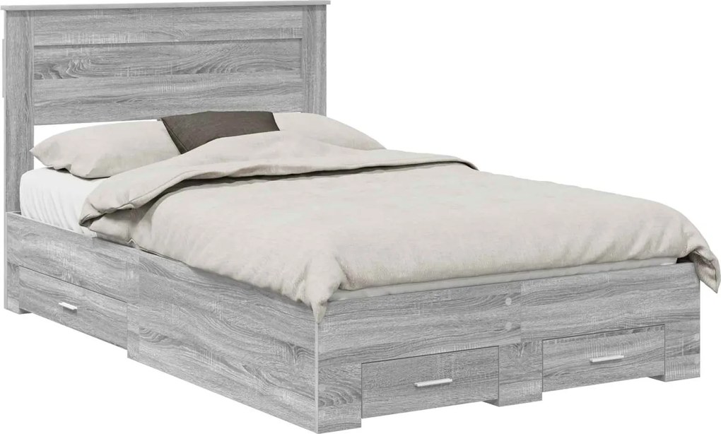 vidaXL Cadru de pat cu headboard Gri Sonoma 120 x 200 cm Lemn compozit