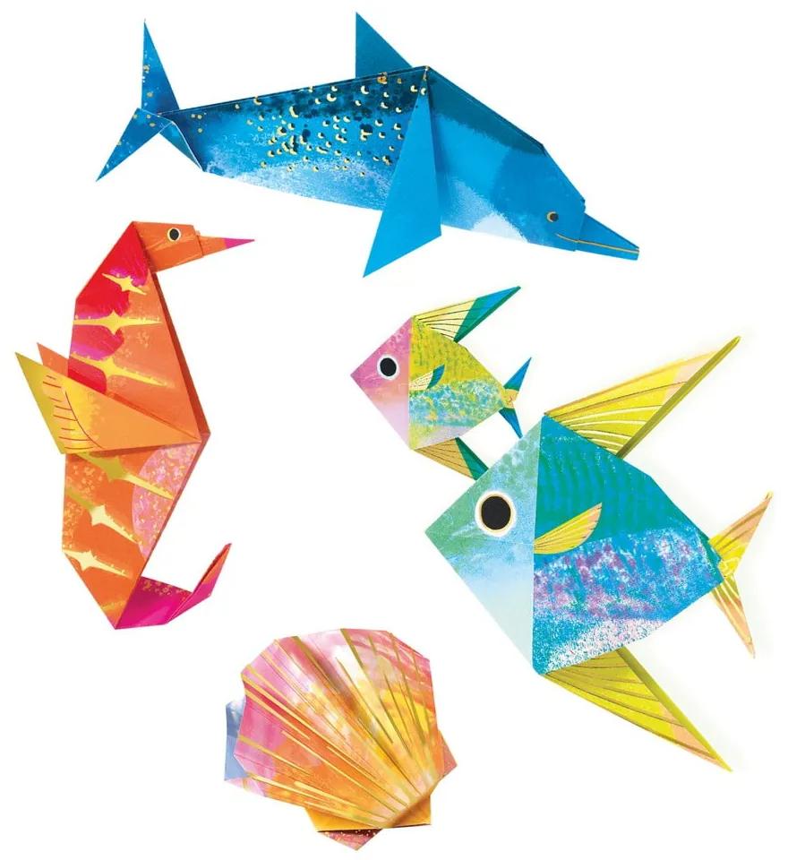 Set 24 hârtii origami cu instrucțiuni Djeco Neon Glam Sea