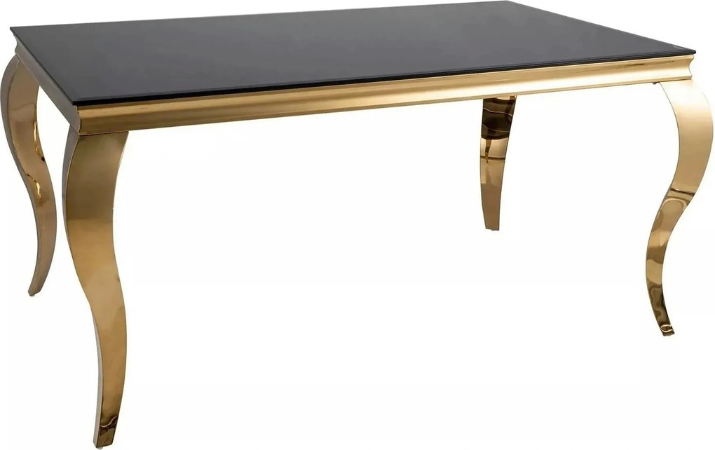 Masa PRINCE, negru/auriu, sticla/metal, 150x90x75 cm
