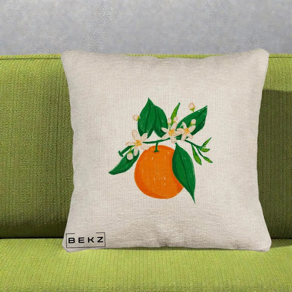 Perna Decorativa Portocala in Floare, 40x40 cm, Bej Canapea, Husa Detasabila, Perna Inclusa, BEKZ®