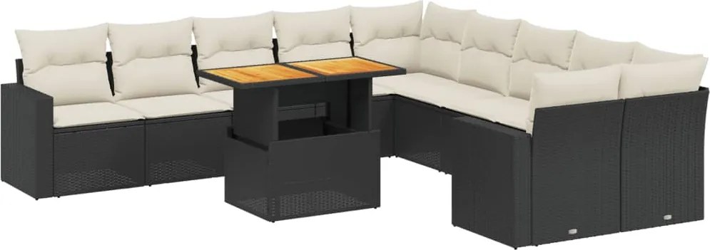 vidaXL Set canapele de grădină cu perne, 11 piese, negru, poliratan
