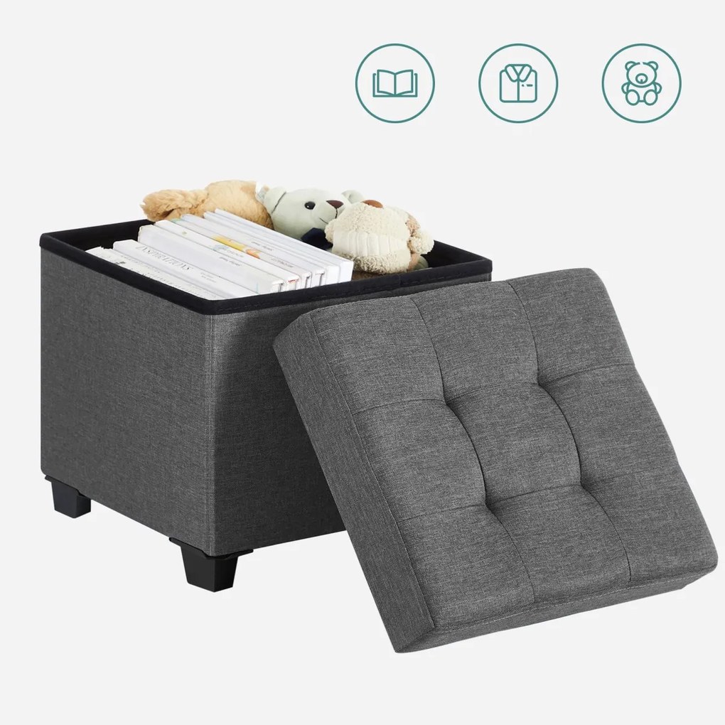 Taburet pliabil cu spatiu de depozitare OSCAR 38x38 cm, gri