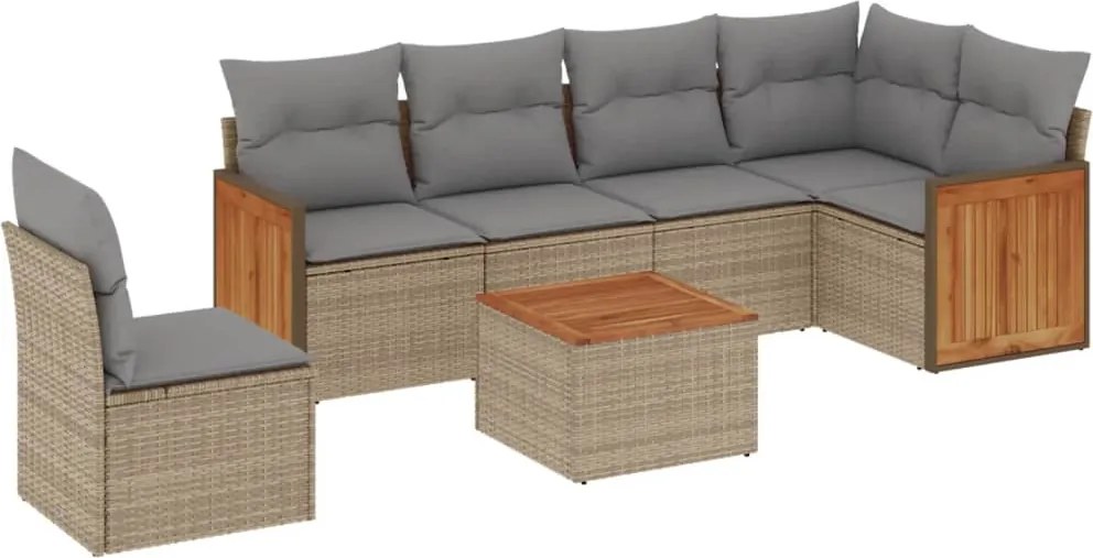 vidaXL Set canapele de grădină, 7 piese, cu perne, bej, poliratan