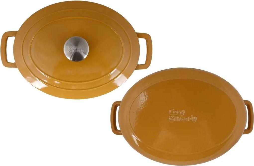 Oală fontă emailată ovală cu capac 6,0 L Auriu Fontestic Cosy &amp; Trendy 4172604