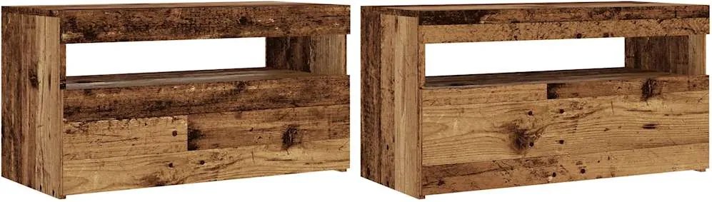 vidaXL Dulapuri TV cu lumini LED, 2 buc., lemn vechi, lemn prelucrat