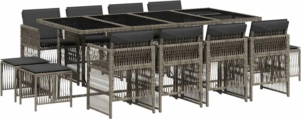 vidaXL Set mobilier de grădină cu perne, 13 piese, gri, poliratan