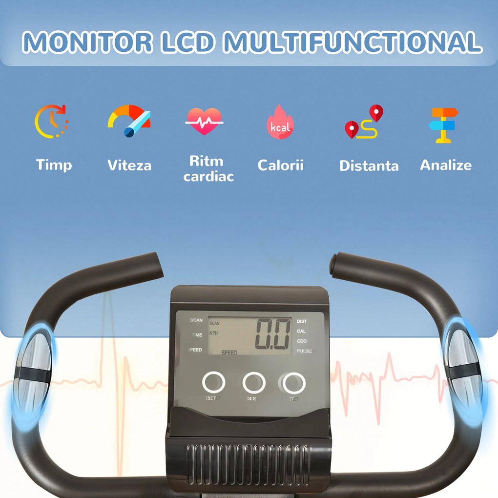 HOMCOM Bicicletă Pliabilă 2 în 1 cu Rezistență Magnetică Reglabilă pe 8 Nivele, 105x48x118 cm, Negru | Aosom Romania