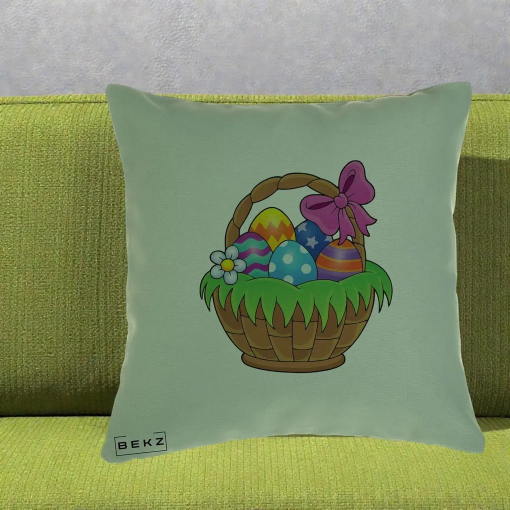 Perna de Paste Cos cu Oua de Pasti Colorat, 40x40 cm cu Umplutura, Verde, BEKZ
