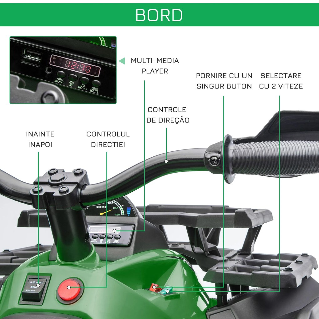 HOMCOM Quad electric 12V pentru copii, verde | Aosom Romania