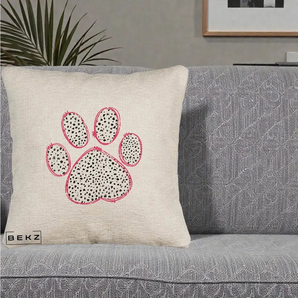 Perna Personalizata Labuta Dalmatian Roz Neon, 40x40 cm, Bej Canapea, Husa Detasabila, Perna Inclusa, BEKZ®