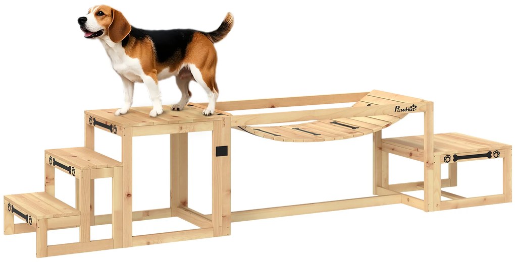 PawHut Set de agilitate pentru câini, construcție de antrenament pentru câini cu pod, scară, platformă din lemn de brad, pentru câini mari până la 40 kg | Aosom Romania