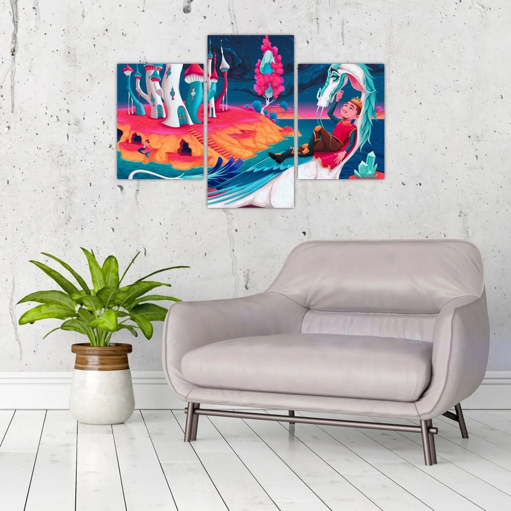 Tablou - Prinț și prințesa cu dragon (90x60 cm)