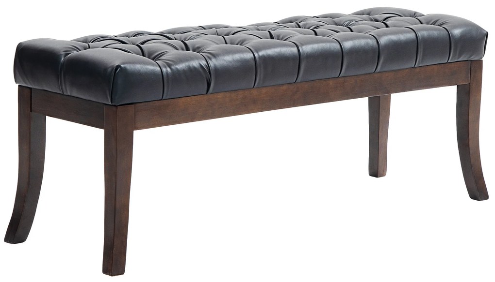 HOMCOM Bancă otomană cu Smocuri, Capăt de Pat din Piele Artificială cu Picioare din Lemn și Scaun Căptușit, 120x38x46 cm, Negru