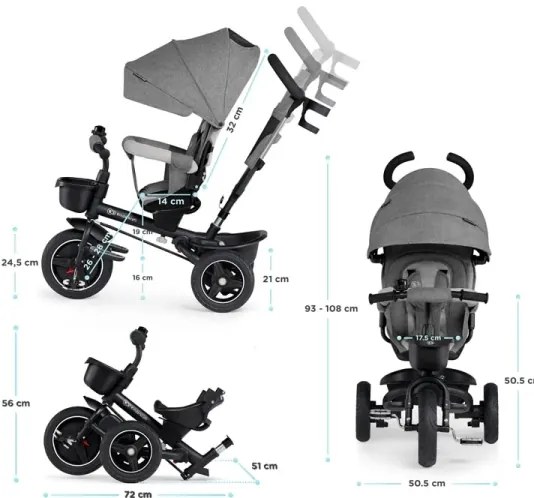 KINDERKRAFT select - Tricicletă 5în1 SPINSTEP pentru copii, gri