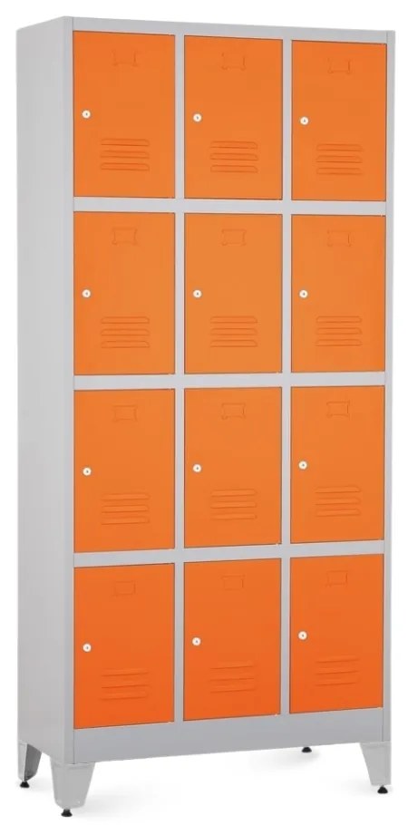 Dulap metalic - 12 cutii, 90 x 40 x 196,5 cm, picioare reglabile, încuietoare cilindrică, portocaliu - ral 2004