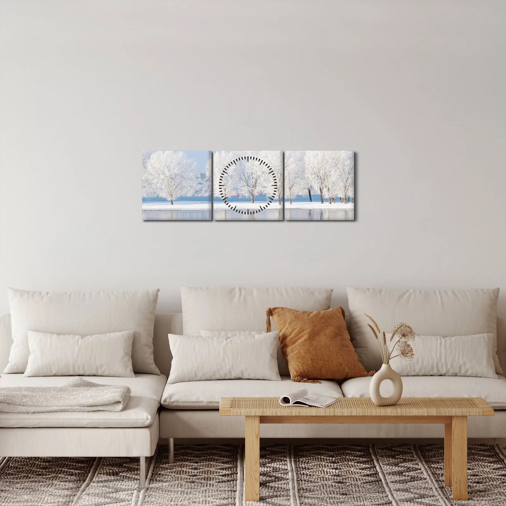 Tablou cu peisaj de iarnă (cu ceas) (90x30 cm)
