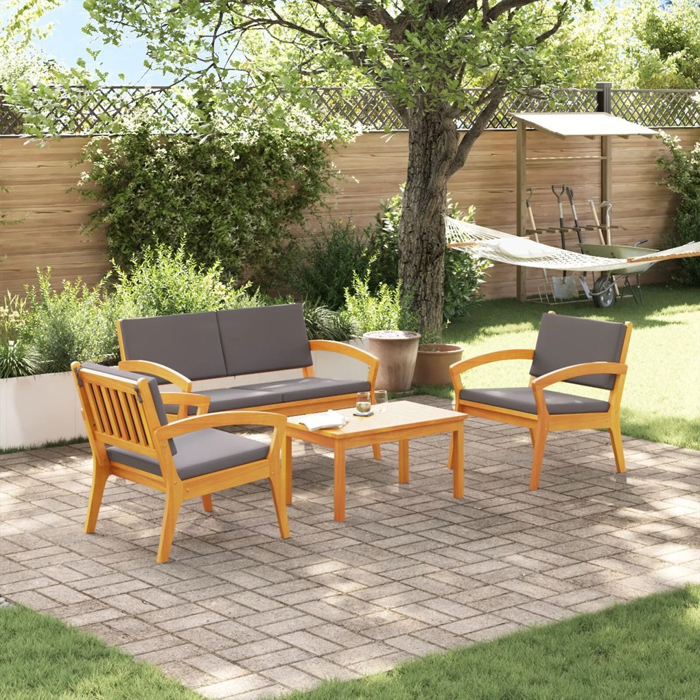vidaXL Set Bistro de 4 Piese cu Perne - Lemn Solid de Acacia