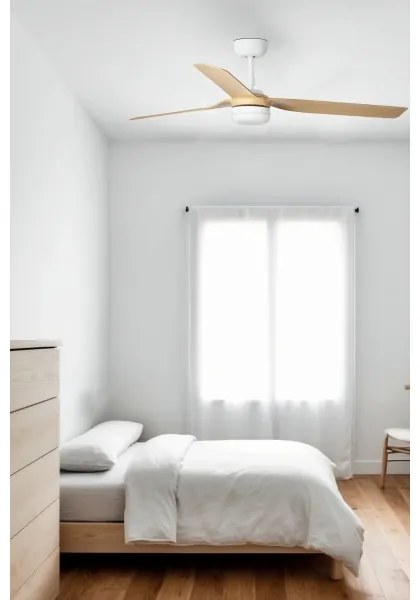 FARO PUNT M 33816WT-20 - Ventilator cu LED dimabil, 18W/230V, maro/alb, Ø 132 cm, WT+DO