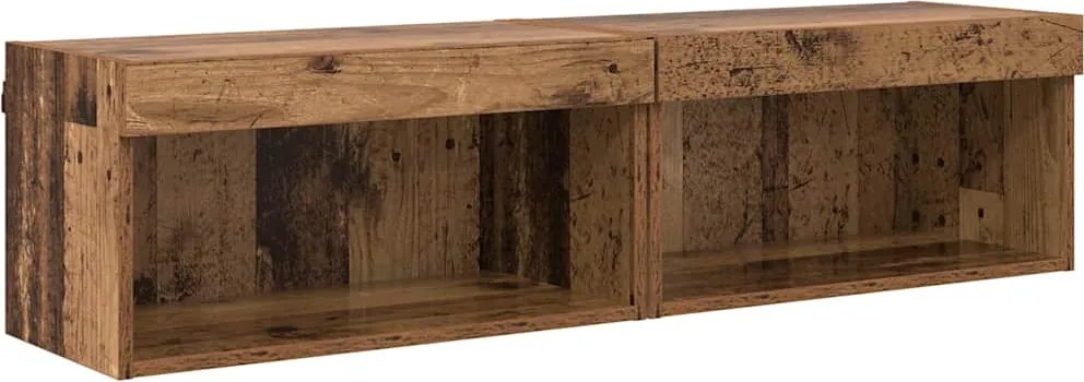 vidaXL Set comodă TV cu led Pe perete Lemn Vechi Lemn compozit