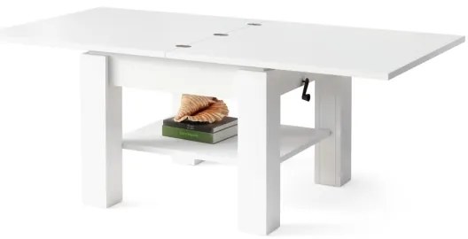 Masă extensibilă CALEB pentru living și dining, cu blat ridicabil, alb