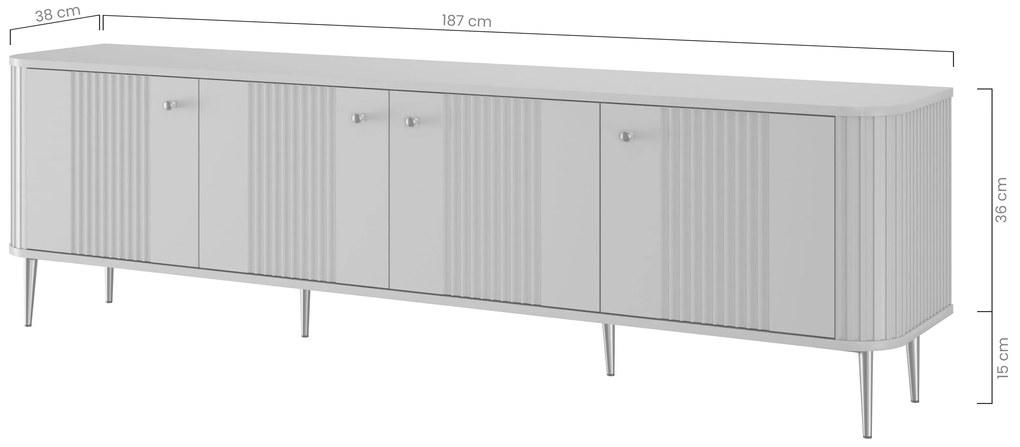 Dulap TV Vesper 4D 187 cm - cașmir / nuc / picioare aurii