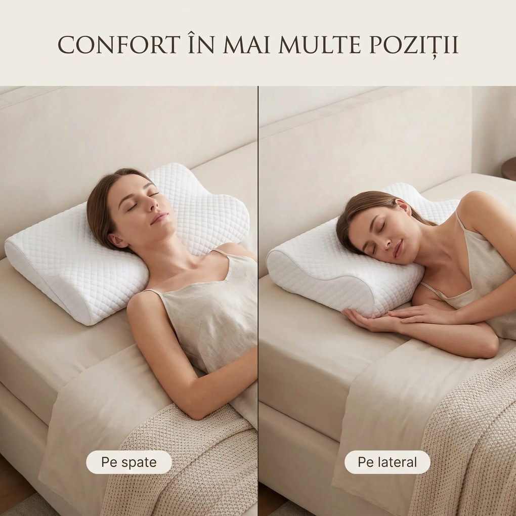 RESIGILAT- Perna cervicala ortopedica CERVI-SAN Memory Plus, doua inaltimi si suport brate, husa Tencel