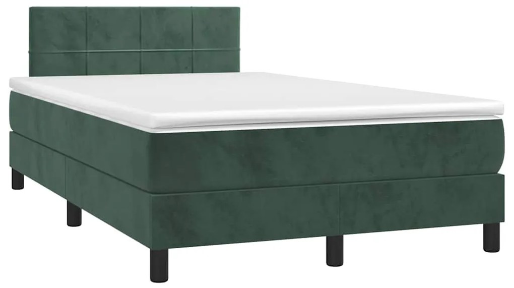 vidaXL Pat cu arcuri, saltea și LED, verde închis, 120x190 cm, catifea
