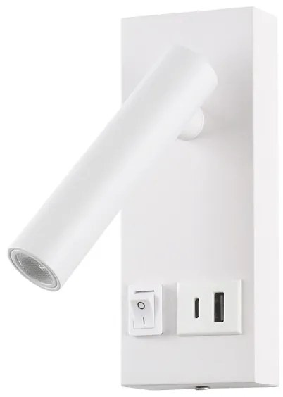 Spot LED de perete cu USB LED/2W/230V alb