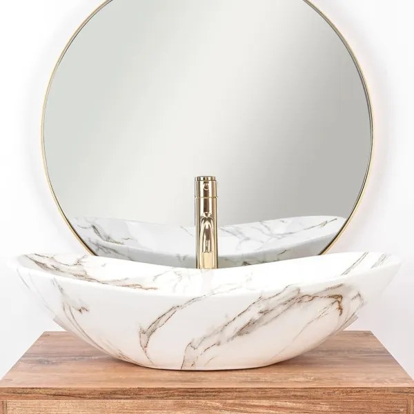 REA-U8597 - Lavoar ROYAL pentru blat 36x62 cm ceramică/decor marmură