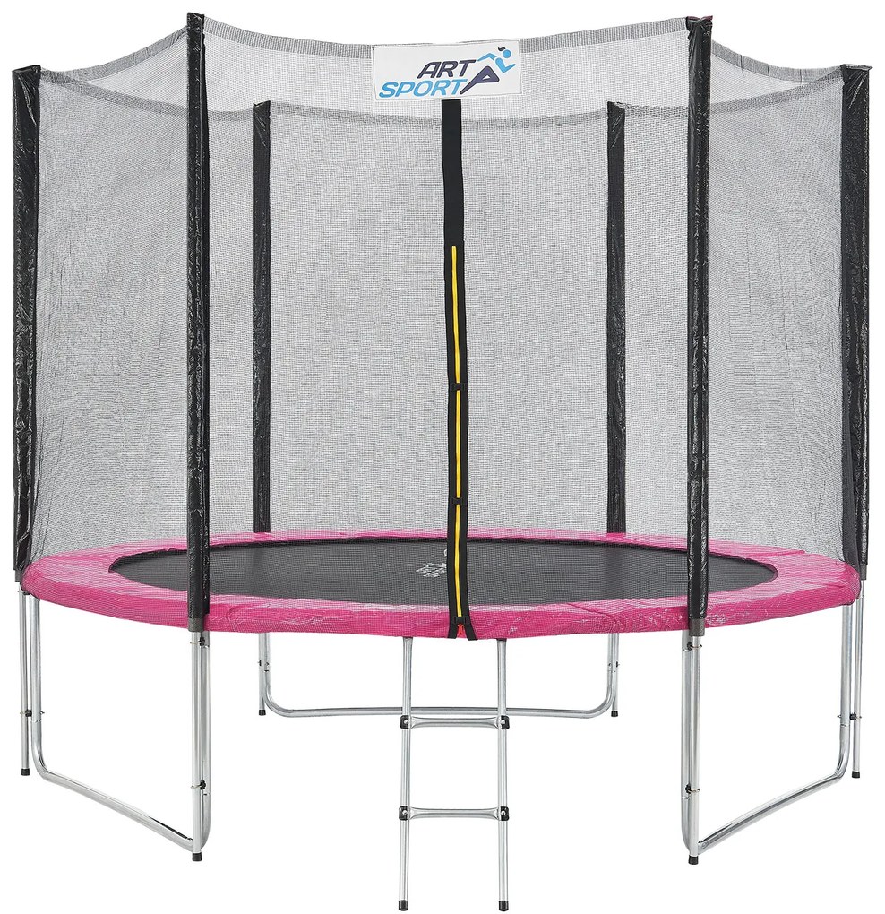Trampolina Jampino 3,05 metrový priemer s ochrannou sieťkou a rebríkom ružová