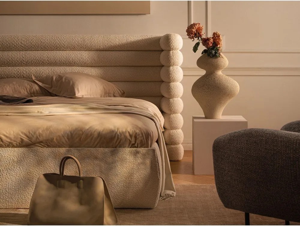 Pat matrimonial gri tapițat cu spațiu de depozitare cu somieră 180x200 cm Mount – Micadoni