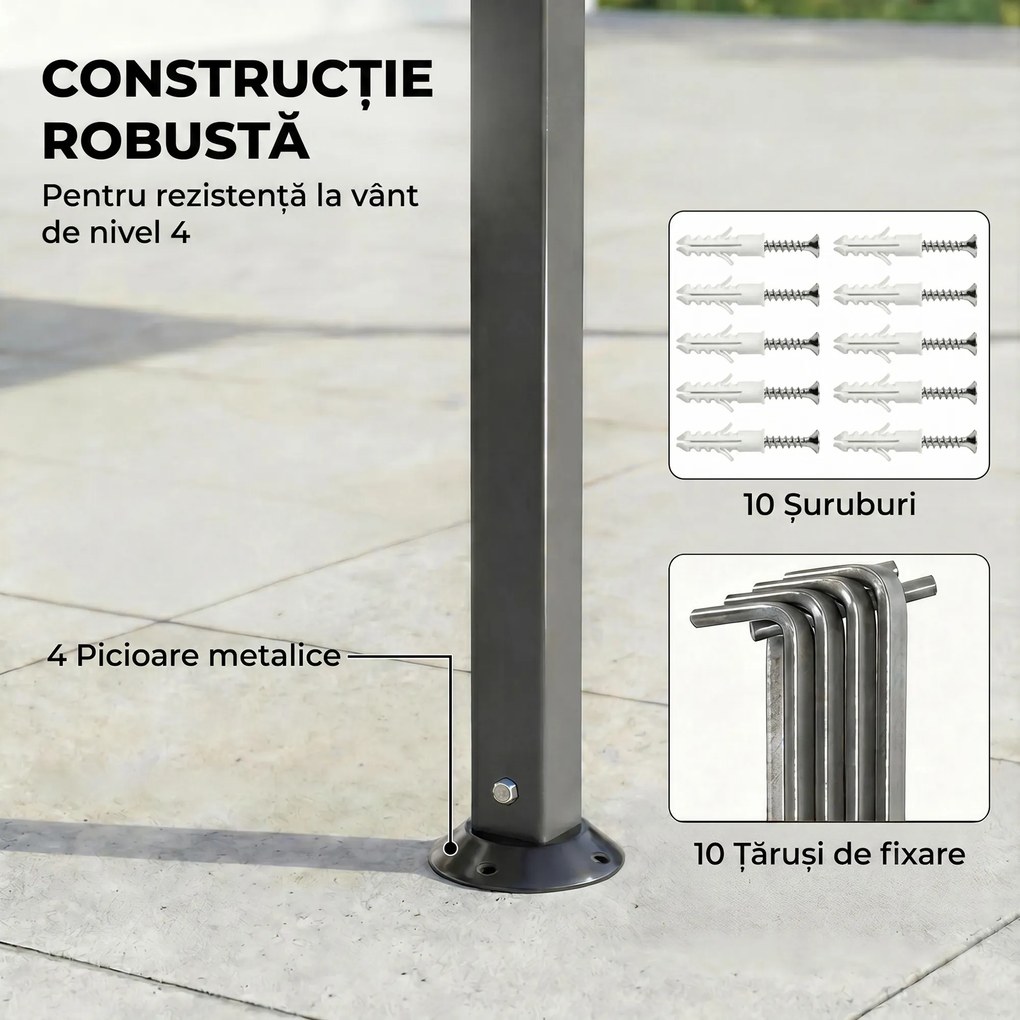 Outsunny Foișor de Grădină 3.2x3.2 m cu Acoperiș Extensibil, Foișor de Exterior cu Acoperiș Dublu Ventilat, Găuri de Drenaj, Cadru Metalic, pentru Grădină, Balcon, Petreceri, Terasă, UV30+, Gri Închis | Aosom Romania
