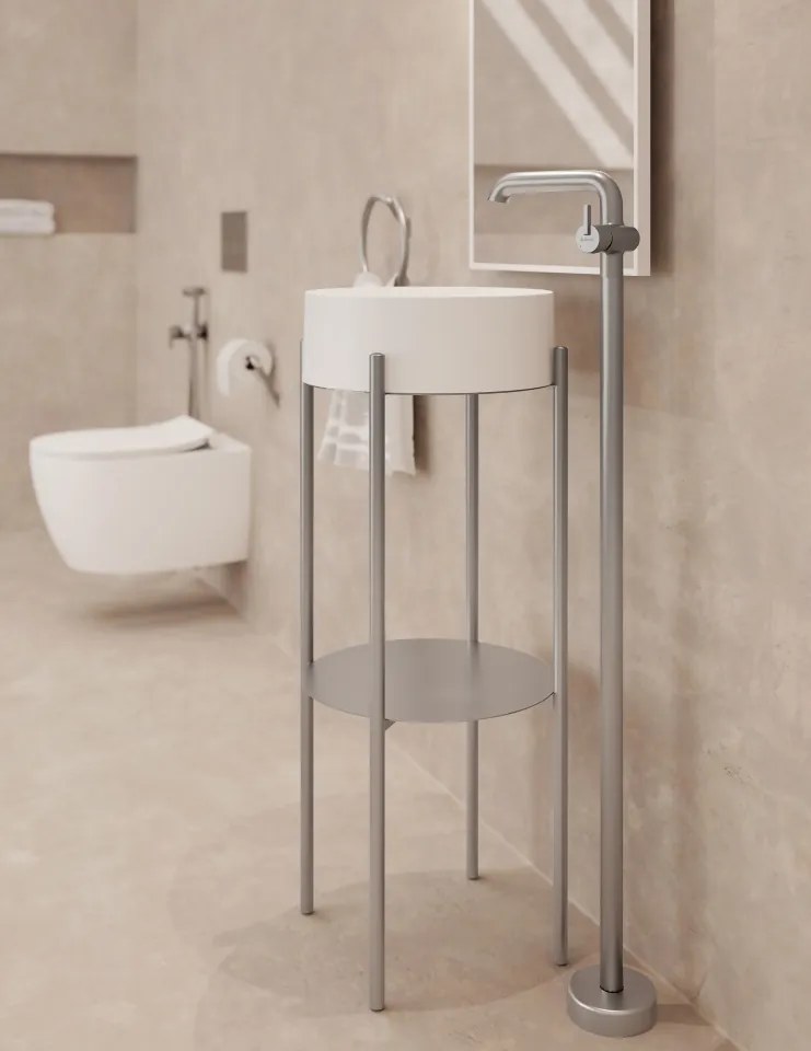 🚰 Baterie chiuvetă freestanding SILIA, finisaj oțel șlefuit – Cod BQS_F2KK