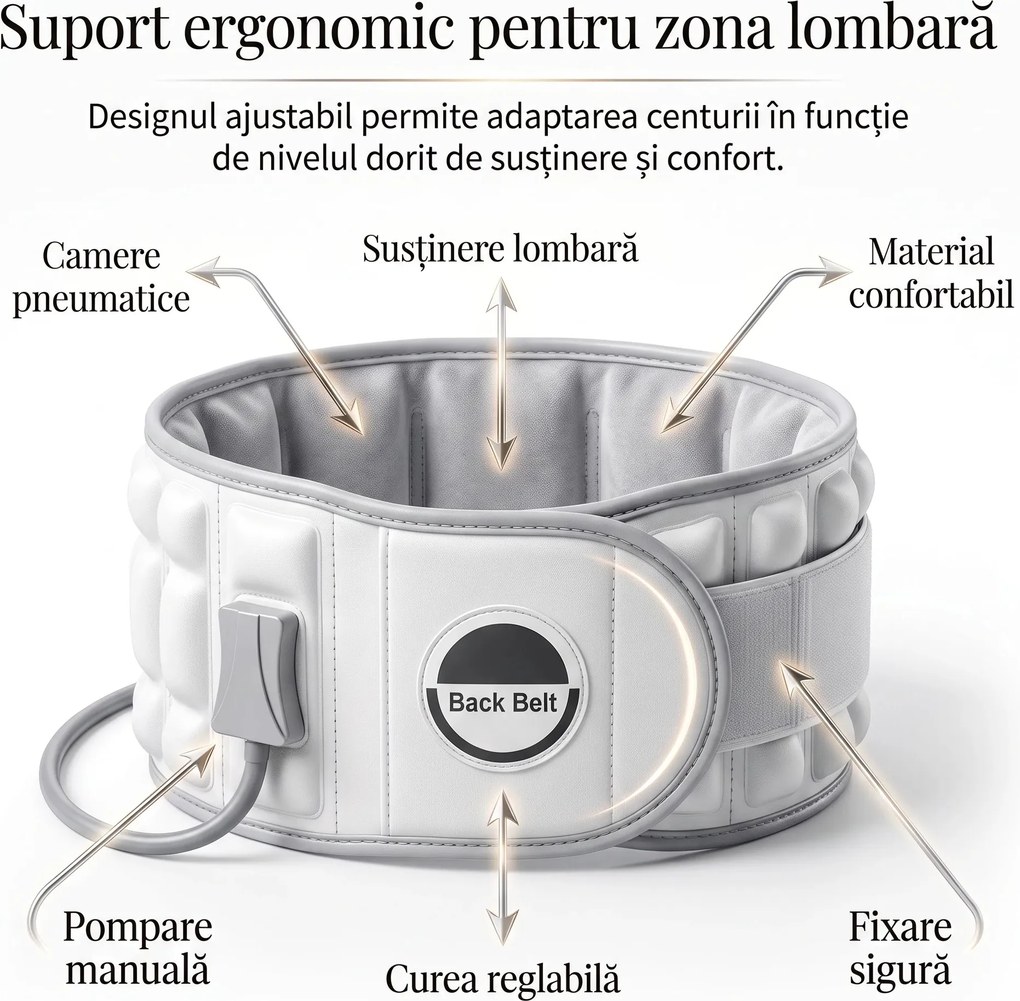 Centura decompresie lombara cu tractiune si coloane de aer 3D ORTO LOMBAR, Alb/Gri