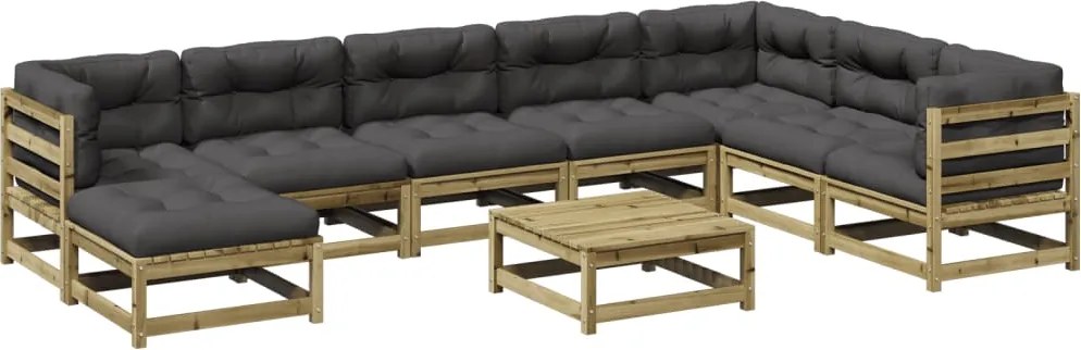 vidaXL Set canapea de grădină cu perne, 9 piese, lemn de pin tratat