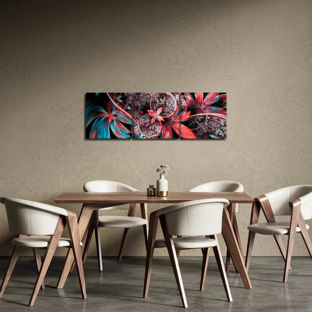 Tablou abstract cu flori exotice (cu ceas) (90x30 cm)
