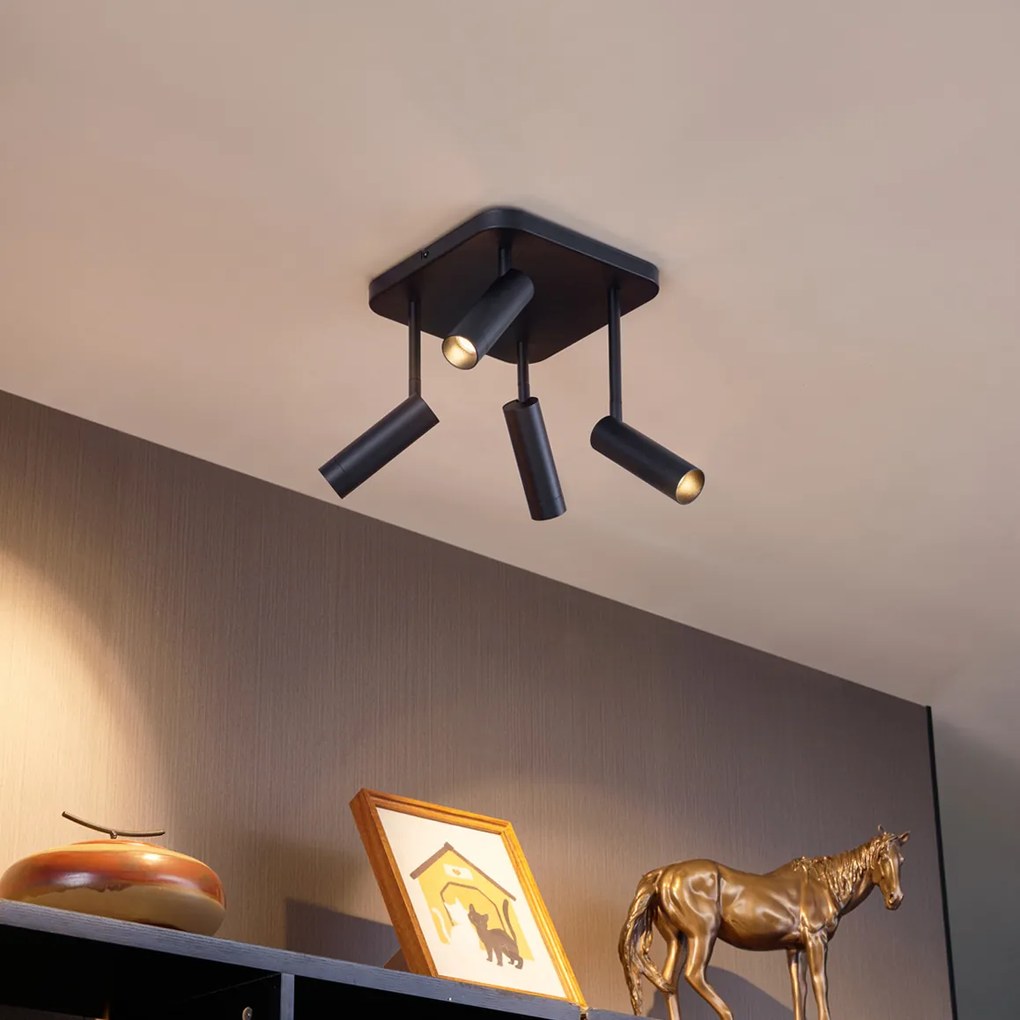 Spot rotund de tavan negru GU10 35mm cu 4 lumini rotativ și înclinabil - Kate