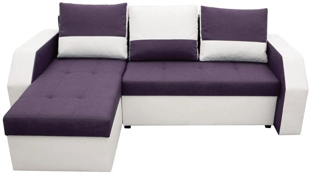 Coltar extensibil Madrid, 226x145x79 cm, 2 lazi depozitare, Reversibil, Alb/ Mov
