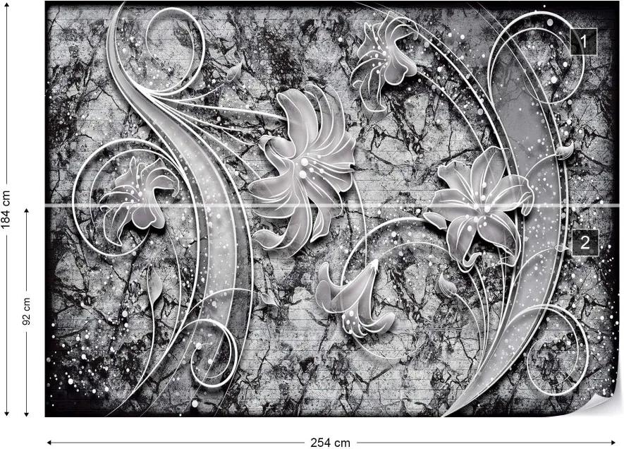 GLIX Fototapet - 3D Ornamental Floral Design Black And Grey Vliesová tapeta  - 254x184 cm