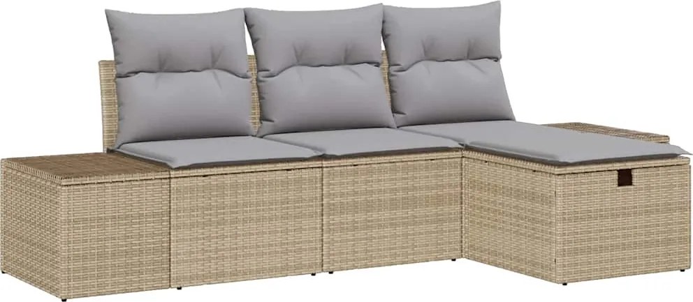 vidaXL Set de canapele pentru grădină cu pernă 4 pcs Bej Rattan poli
