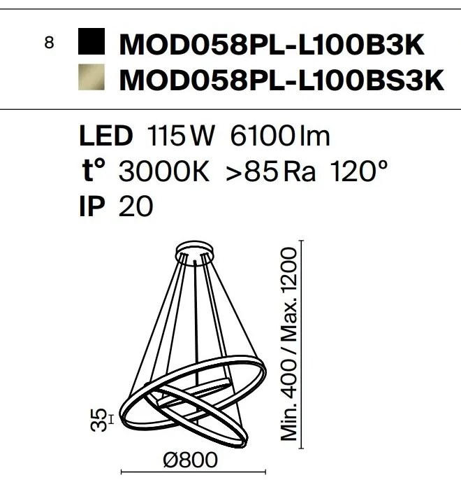 Lustra cu 3 inele LED design modern Rim alama 80cm, 3000K