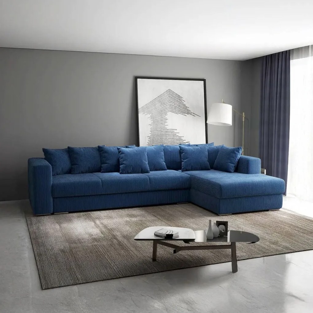 Colțar extensibil dumonde cu ladă de depozitare si sezut confortabil din spuma high-density, Gloria Zoom Blue 320x183 cm