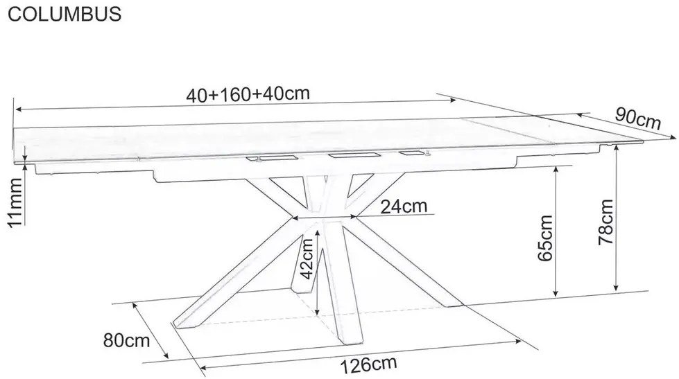 Masa extensibila Columbus Ceramic alb AMBER BIANCO/negru L160-240 cm