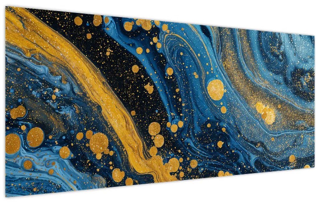 Tablou - Abstracție albastră cu aur (120x50 cm)