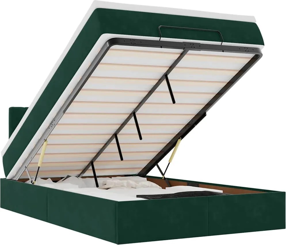 vidaXL Pat otoman cu saltea și LED-uri, verde închis 120x190cm catifea