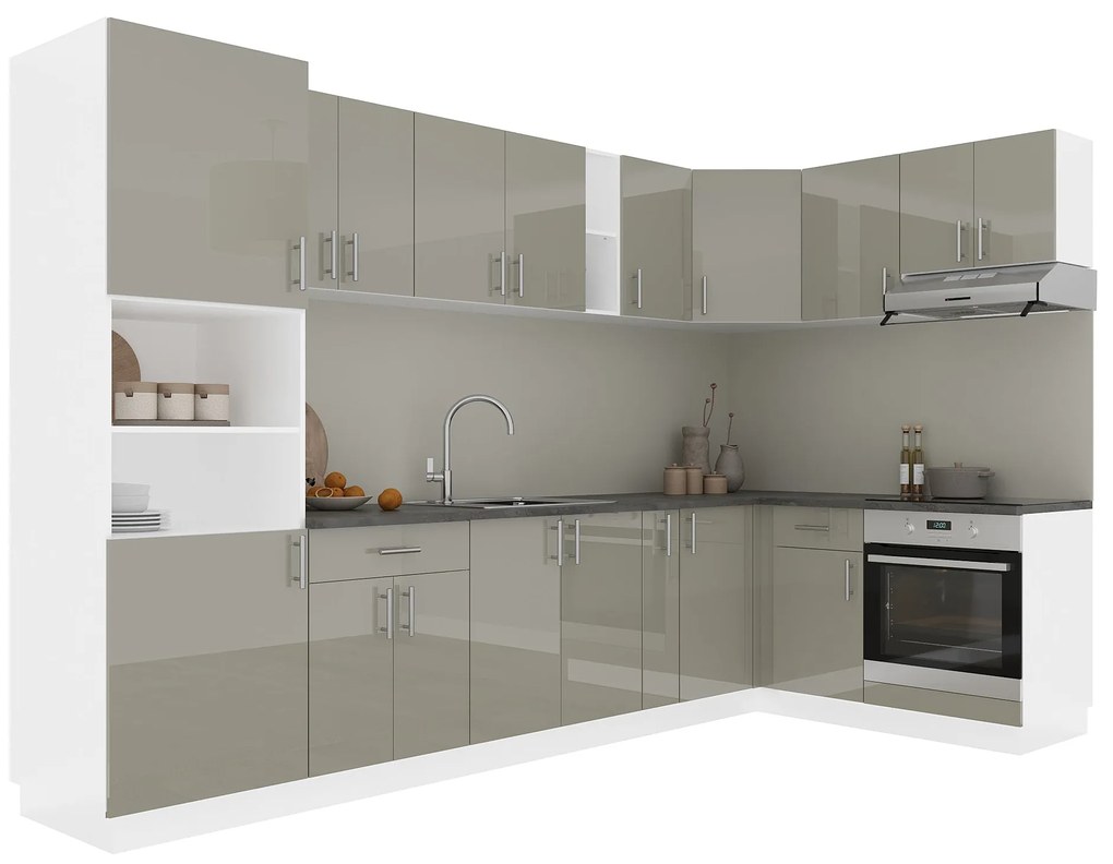 Set Bucatarie Colt Karo V35, Gri Lucios/Alb, MDF, Blat Thermo 28 mm, L 320 x 160 cm