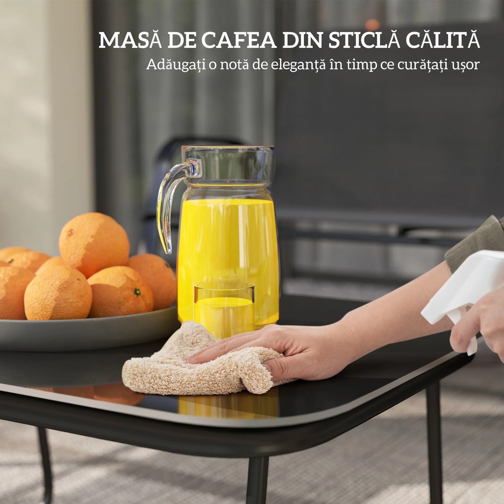 Outsunny Set Mobilier de Grădină din 4 Piese cu Canapea, 2 Scaune Stivuibile și Măsuță de Cafea, 113x66x79 cm, Negru | Aosom Romania