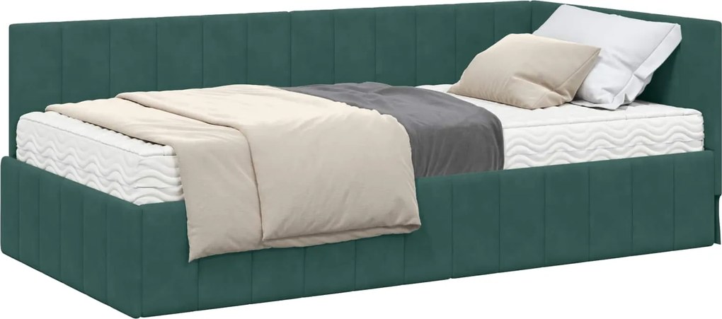 vidaXL Cadru de pat colțar cu saltea cu saltea 2 pcs Verde Catifea